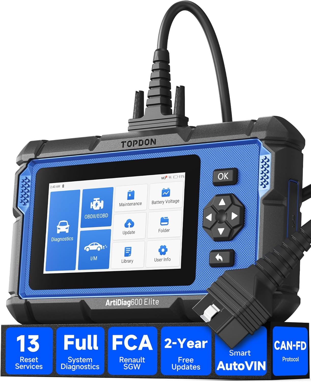 Detalle de TOPDON ArtiDiag600 Elite OBD2 Scanner (Full-System Diagnostic Tool) with CAN-FD