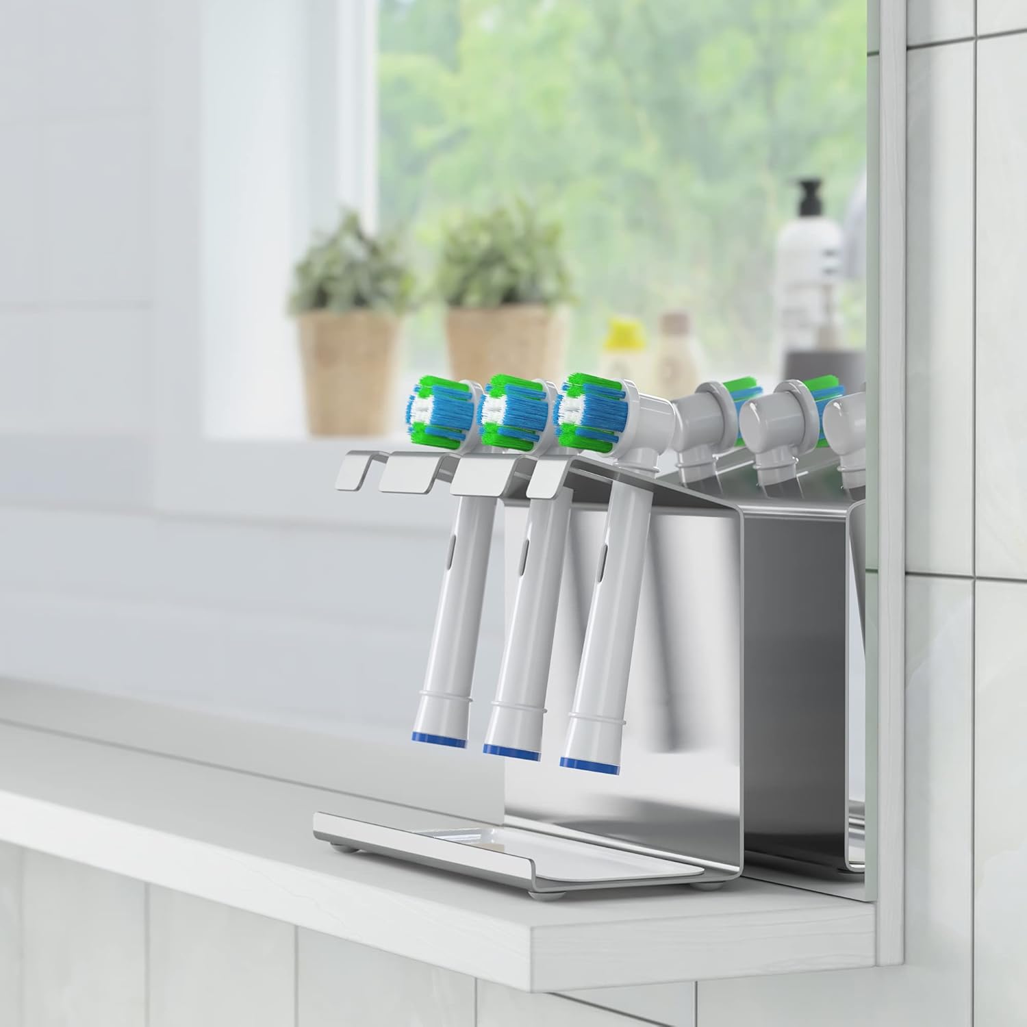 Thumbnail 6 de WIETRE Portaspazzolini in acciaio inossidabile con vaschetta raccogliegocce – 3 pezzi, compatibile con Oral-B, iO, Philips Sonicare, Waterpik e Fairywill