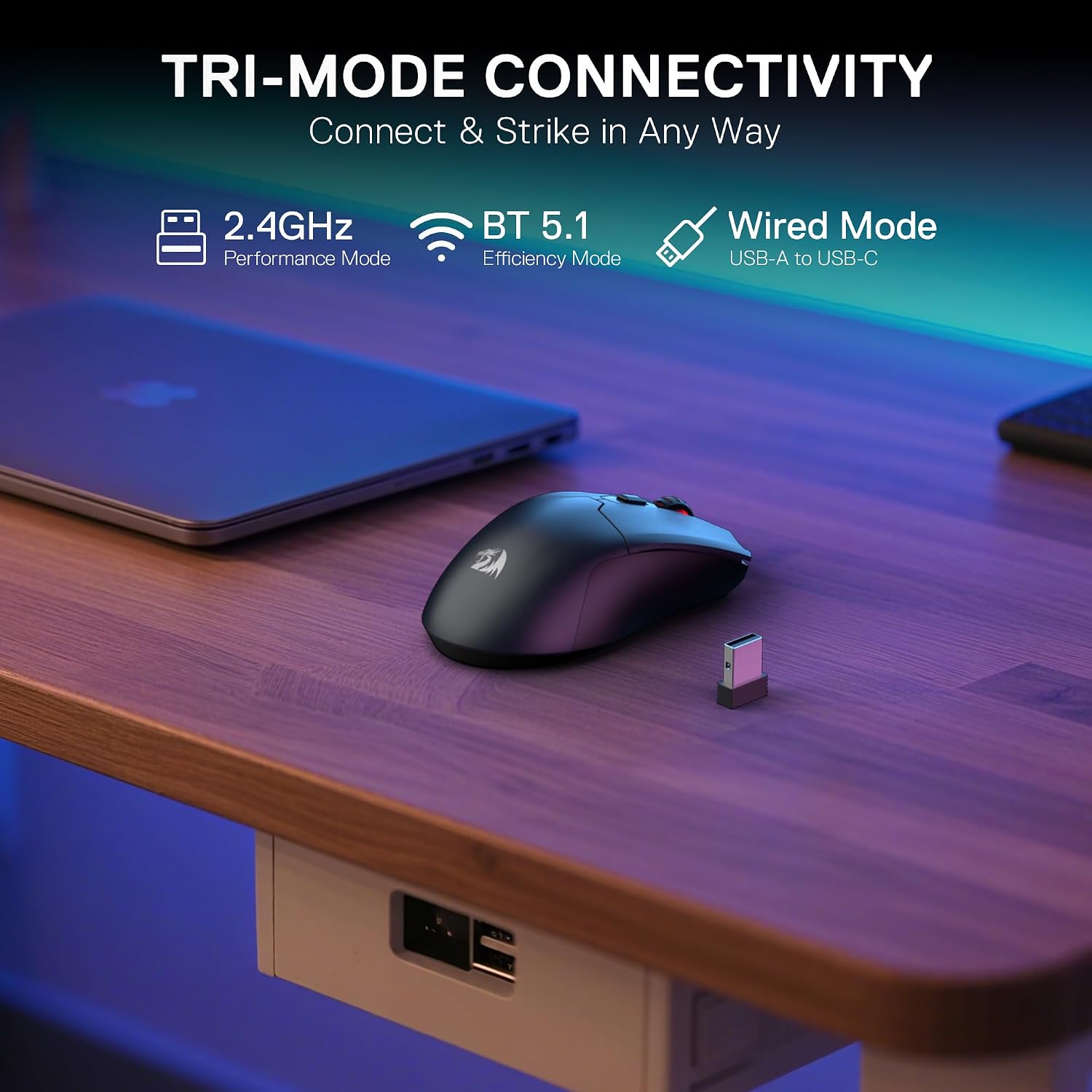 Detalle de Redragon M995 LIT Wireless Gaming Mouse (BT + 2.4G) with 10,000 DPI and 6 programmable macros