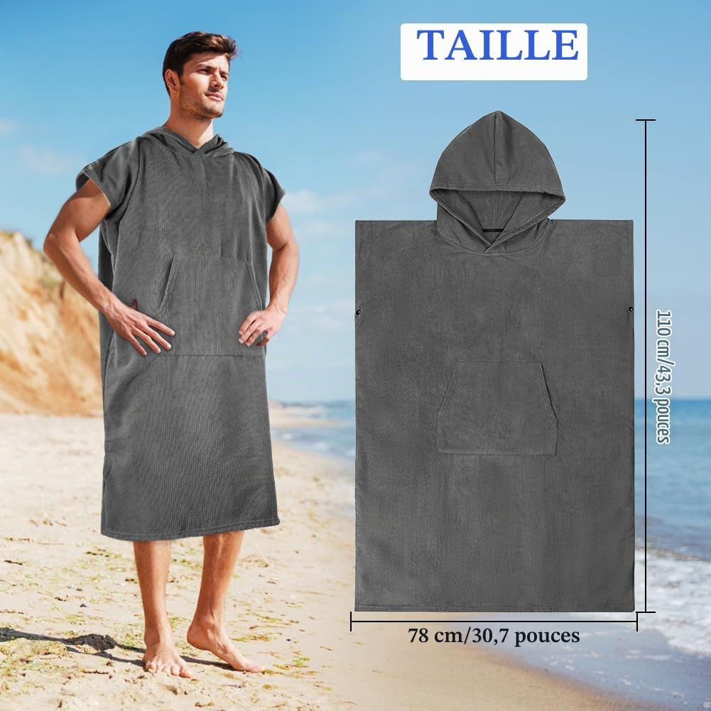 Detalle 2 de AUYAO 5228122 poncho met capuchon, microvezel, lichtgrijs, 110 x 78 cm