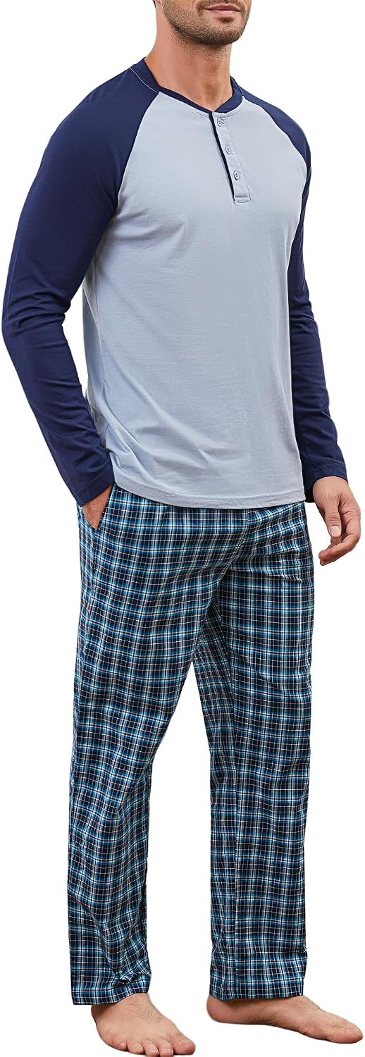 Detalle de Winovia Herren Schlafanzug lang – 2-teiliges Pyjama-Set aus 100% Baumwolle