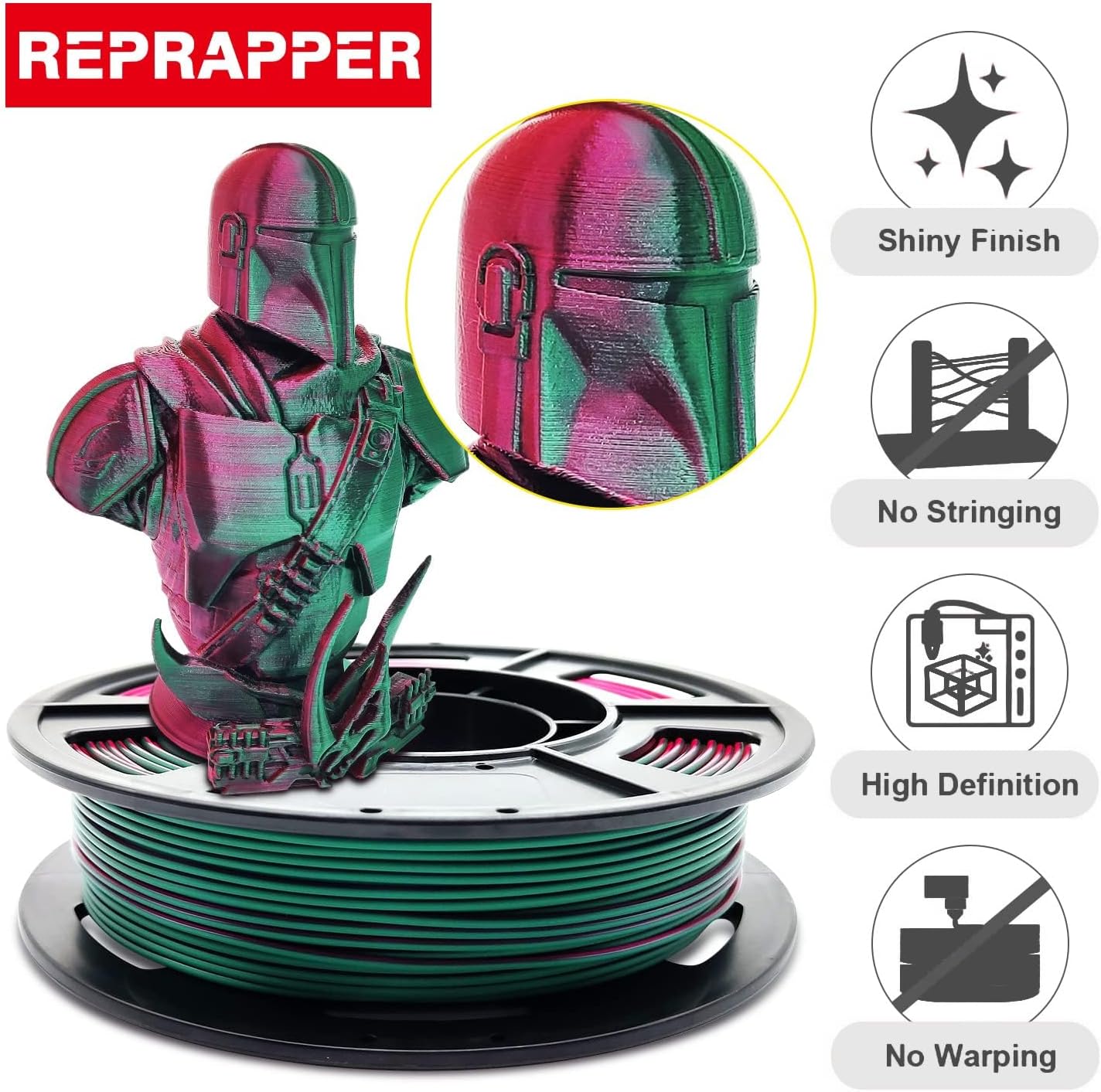 Detalle de Reprapper 4X 250g Color Pack – Dual Colour PLA Filament 1.75mm for 3D Printer & 3D Pen