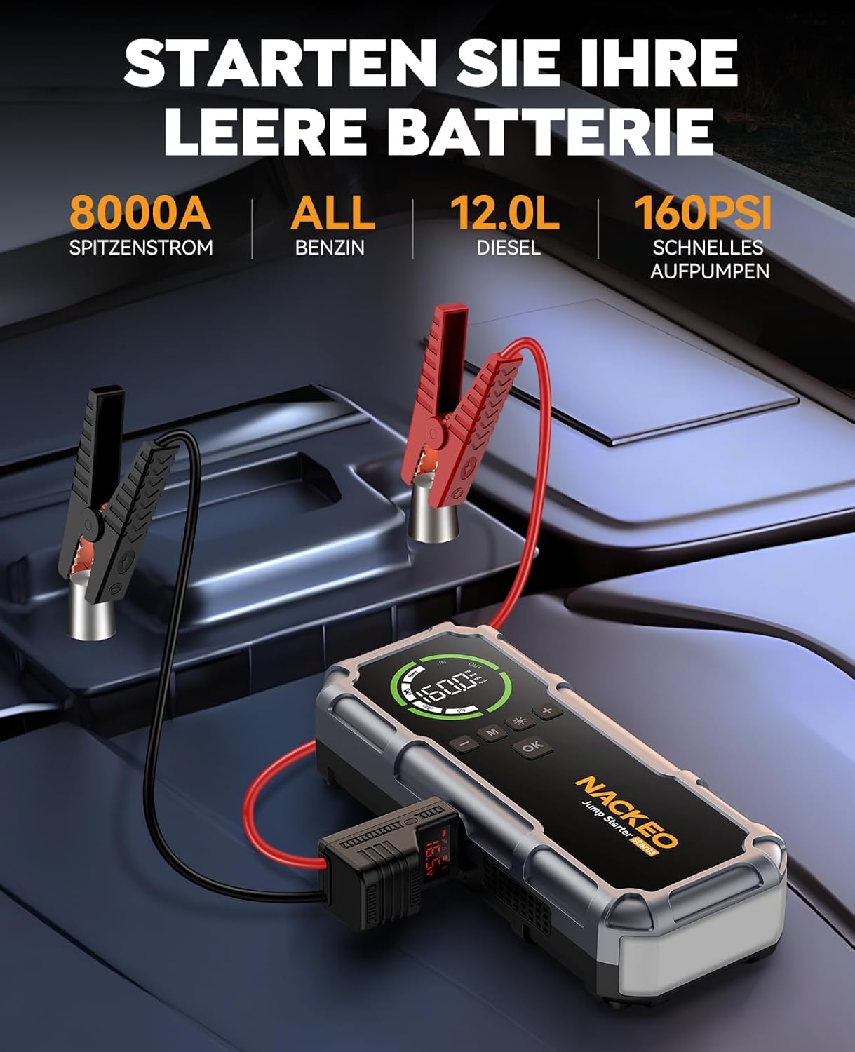 Detalle 2 de 8000A Starthilfe Powerbank 20000mAh für Auto ⛽