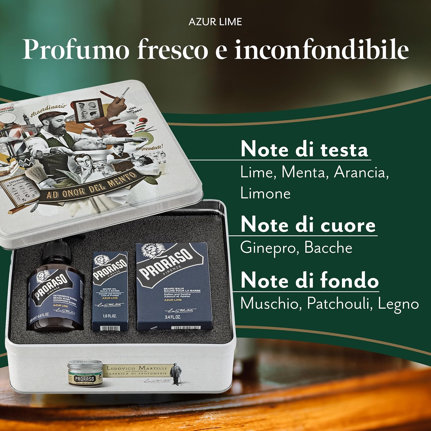 Detalle de Proraso Set Barba Azur Lime – regalo uomo con Detergente Barba, Olio Cura Barba e Balsamo Cura Barba