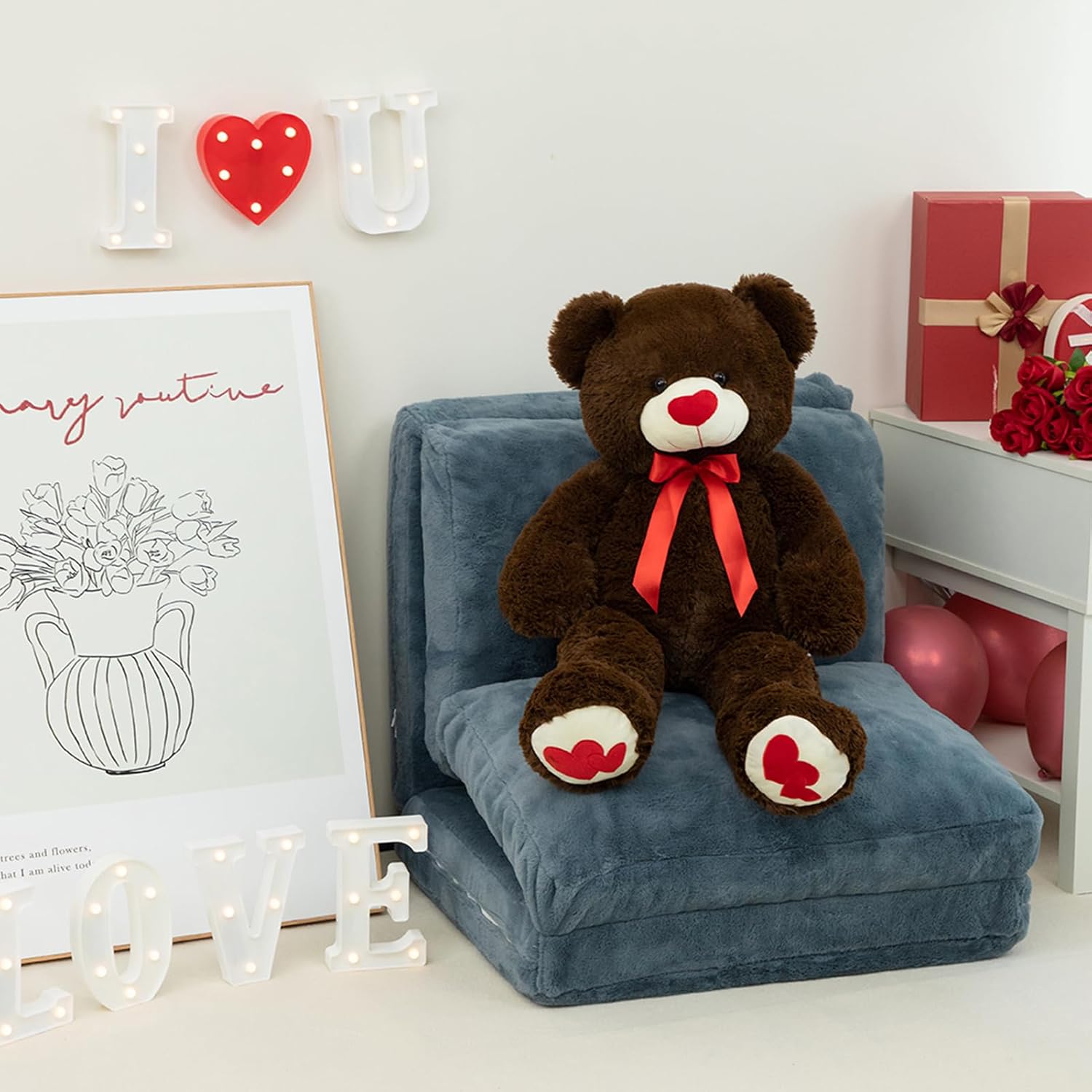 Detalle de BEJOY Ours en peluche 91 cm – grand ours avec cœur rouge, doux et câlin