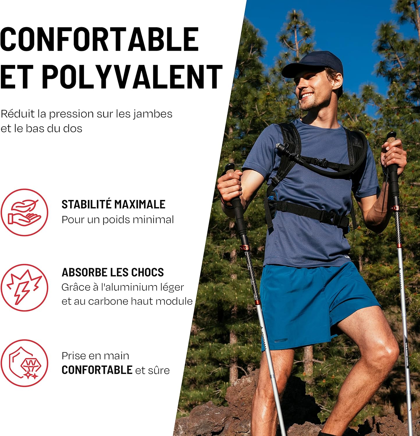 Thumbnail 5 de ATACAMA Bâtons de Randonnée Nordique – ultralégers, pliables et télescopiques en fibre de carbone (63–135 cm) avec poignées en liège