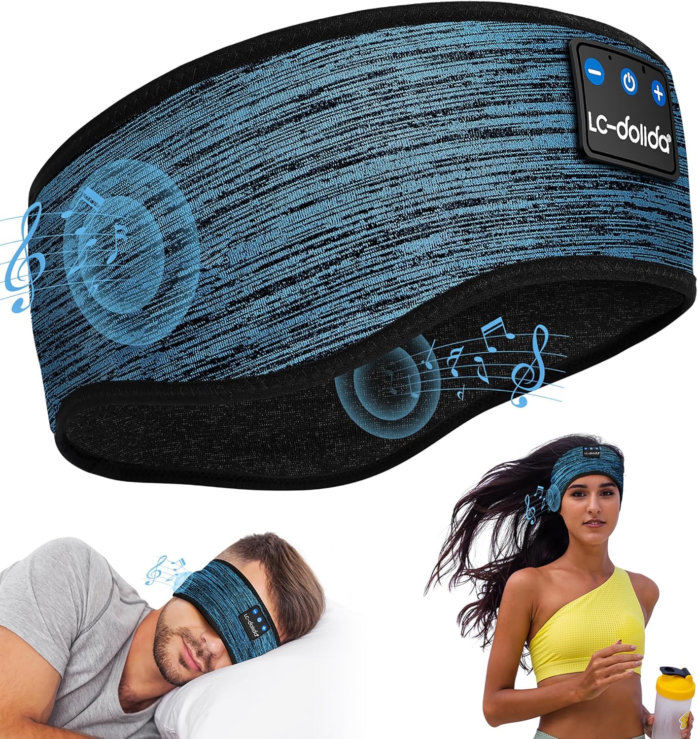 Detalle de LC-dolida Bluetooth 5.4 Sleep Headband Headphones with Ultra-Thin Stereo Speakers