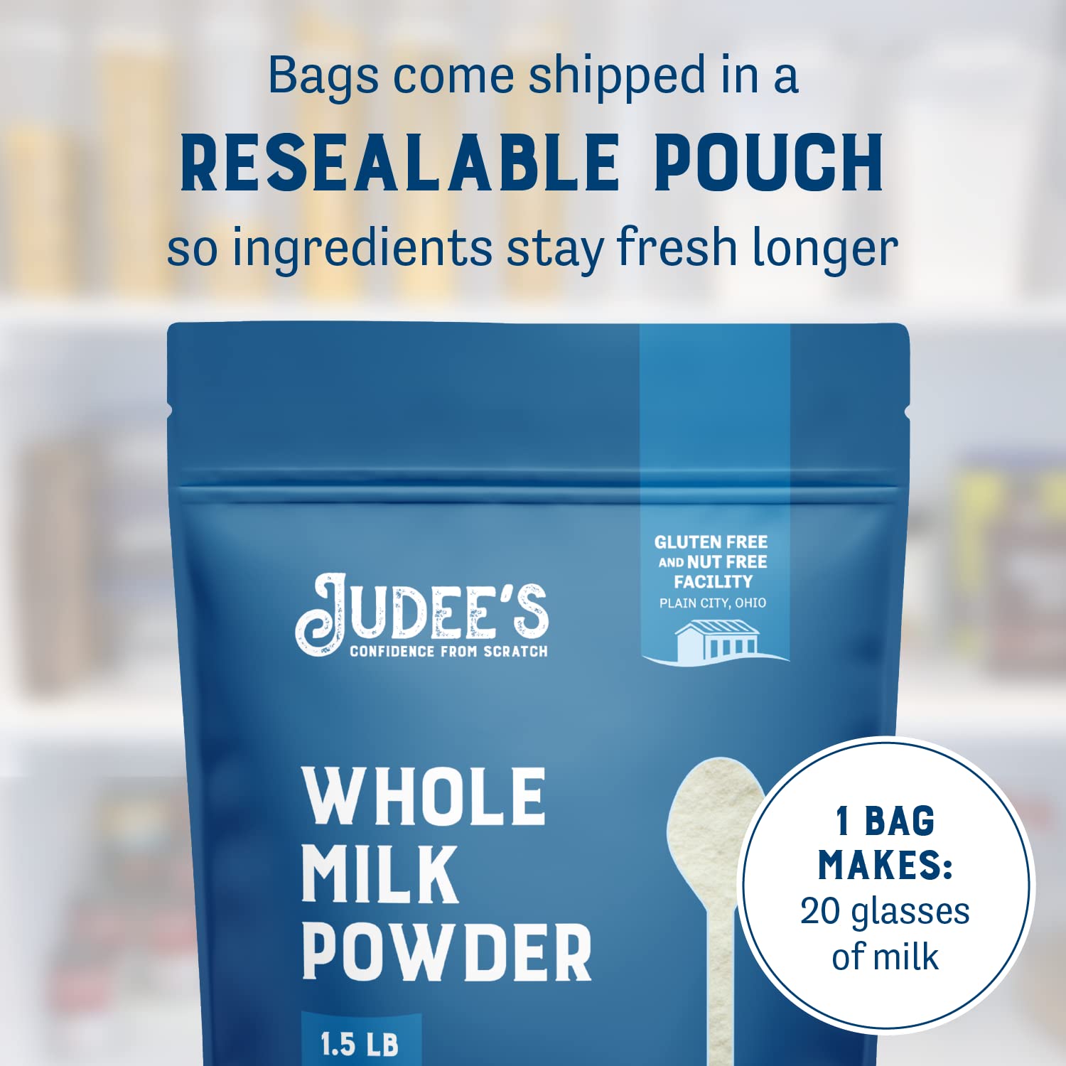 Detalle de Judee’s Whole Milk Powder, 24 oz, Gluten-Free, Nut-Free and Shelf-Stable