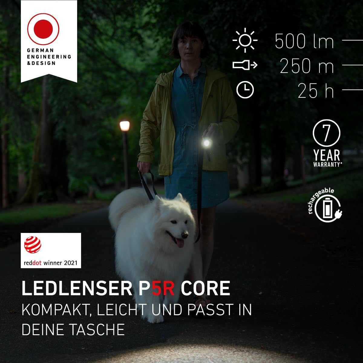 Detalle de Ledlenser P5R Core (2020) – Kompakte Taschenlampe mit Fokus, USB-Ladefunktion und IP68