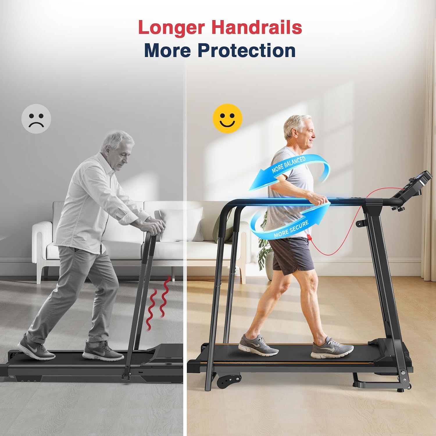 Detalle 2 de REDLIRO CS1271-D Senior Walking Treadmill, Long Handrails, 0–2% Incline