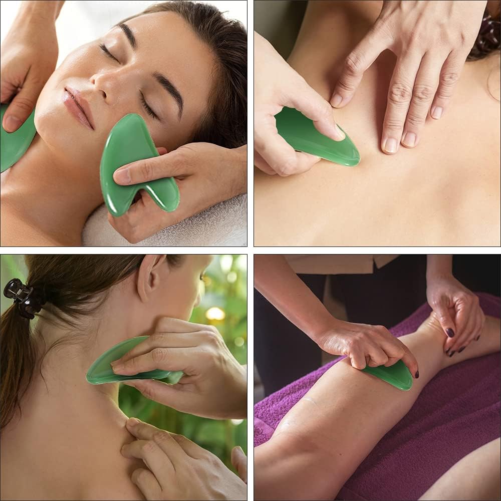Thumbnail 6 de URAQT Gua Sha in giada naturale (2 pezzi) per viso e collo, strumento rassodante contro rughe e segni di tensione