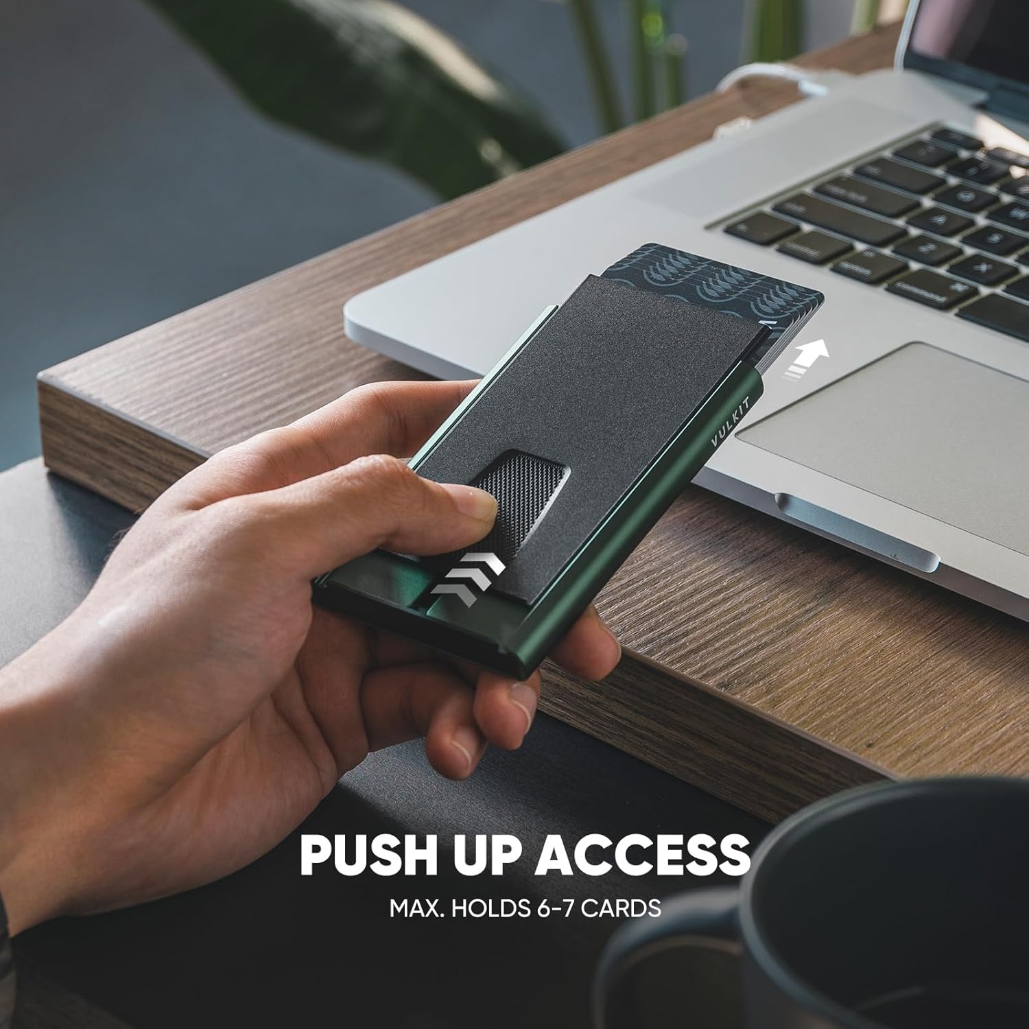 Thumbnail 1 de VULKIT Slim Aluminium Credit Card Holder (RFID blocking) with Pop-Up Wallet Design, Green