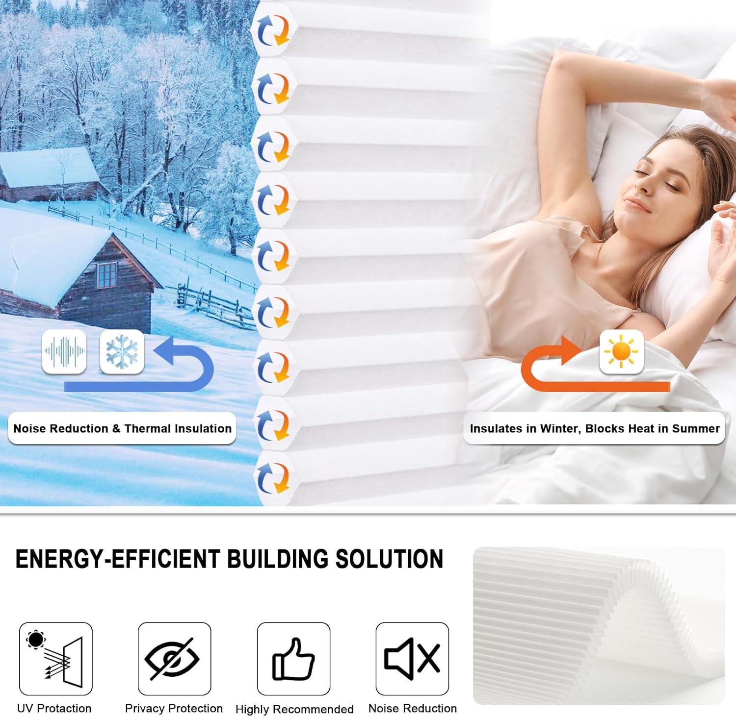 Thumbnail 3 de Tonature No Drill Cellular Shades: Cordless Free-Stop Light Filtering Honeycomb Blinds (32" W x 64" H)