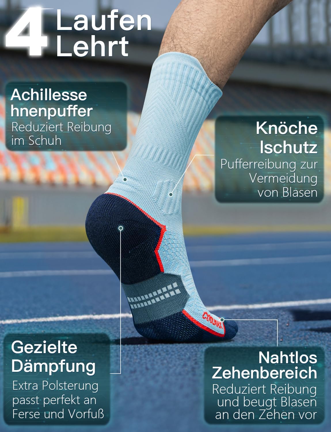 Thumbnail 3 de Juclise Bambus-Kompressions Laufsocken (15–20 mmHg) – Coolmax, atmungsaktiv, Anti-Blasen