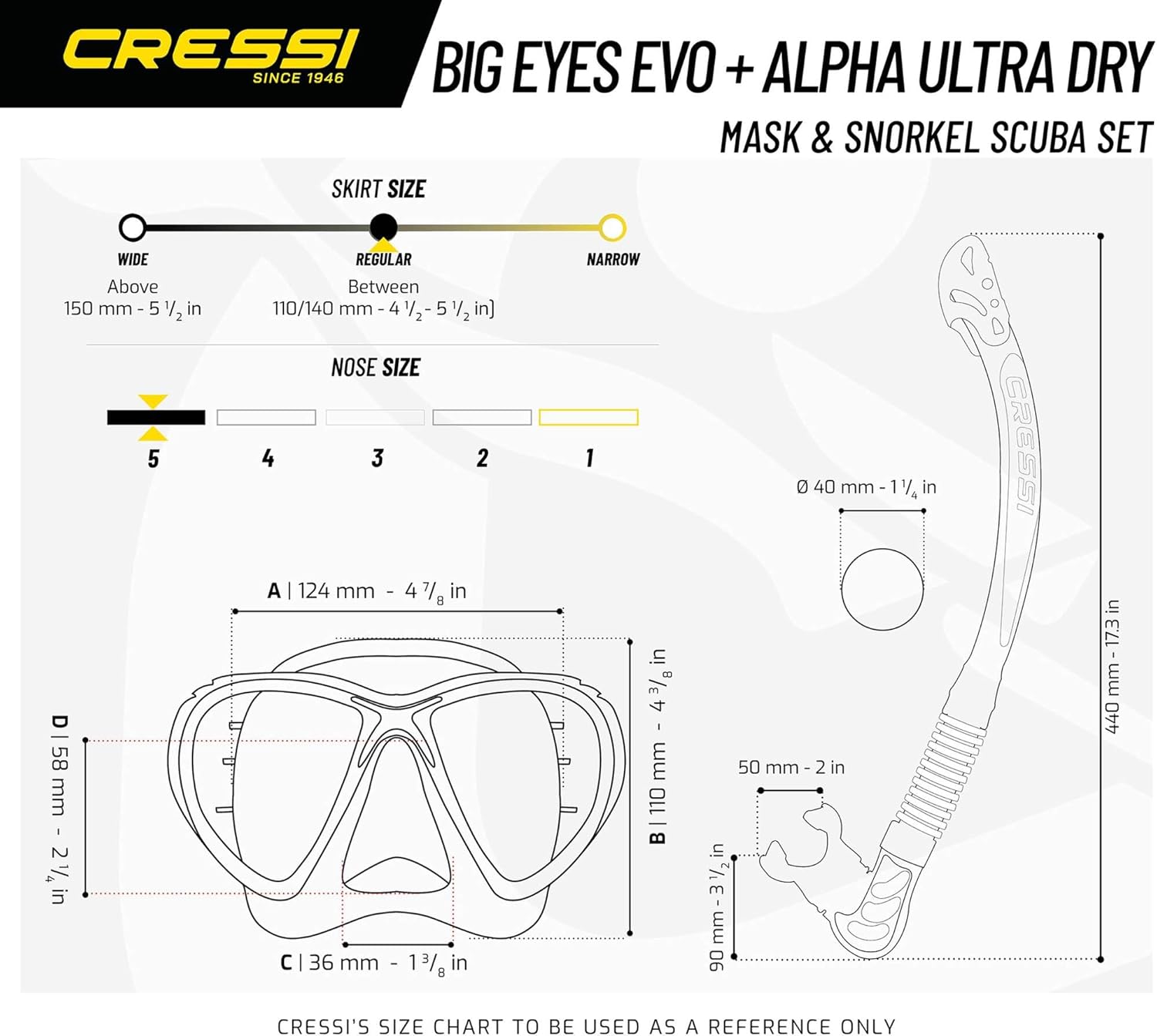 Detalle de Cressi Big Eyes Evolution & Alpha Ultra Dry – Kit Premium Randonnée Aquatique et Plongée (Adulte)