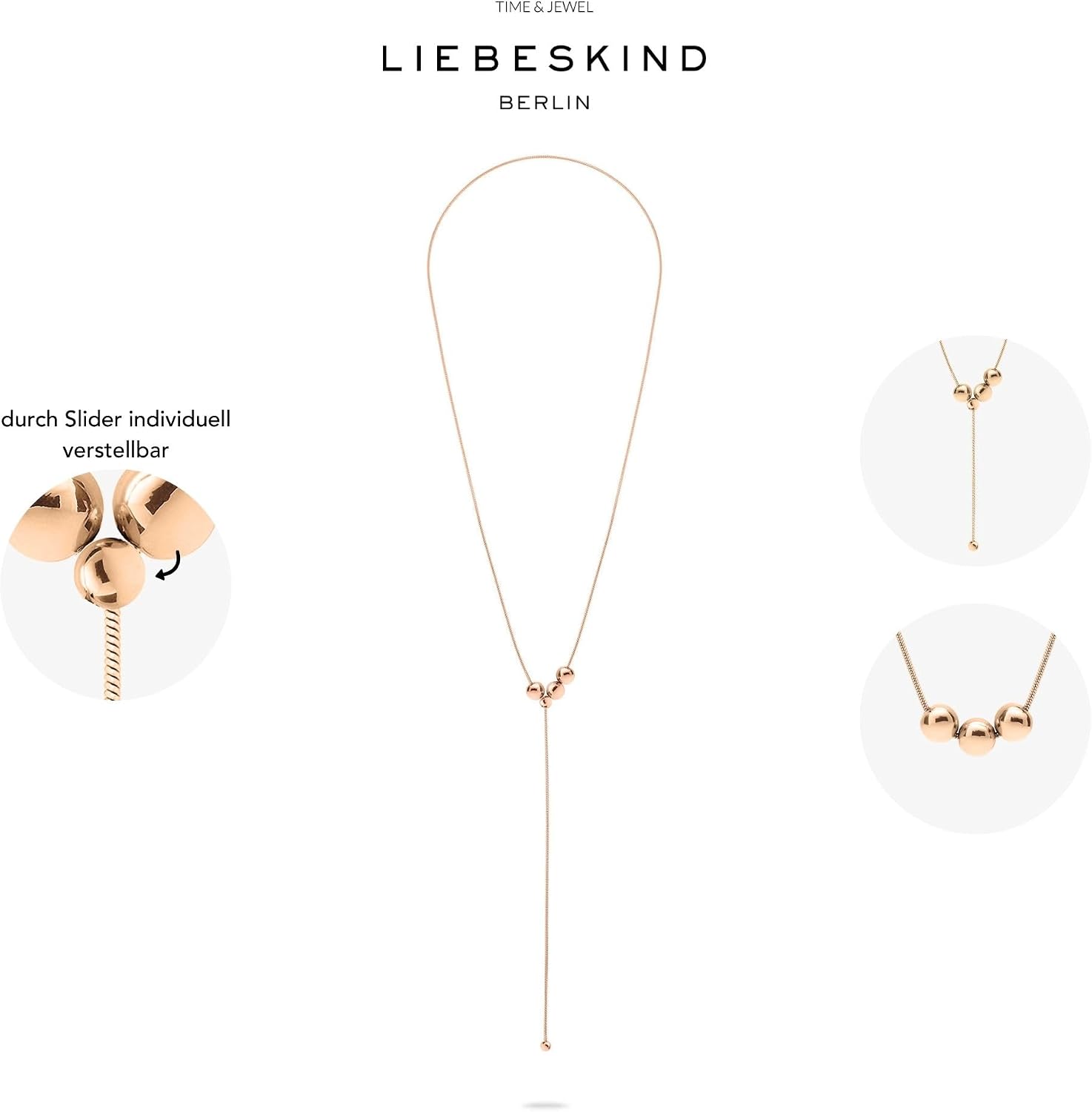 Detalle de Liebeskind Berlin Halskette aus Edelstahl – 42 cm, rosé IP poliert, Slider-Verschluss