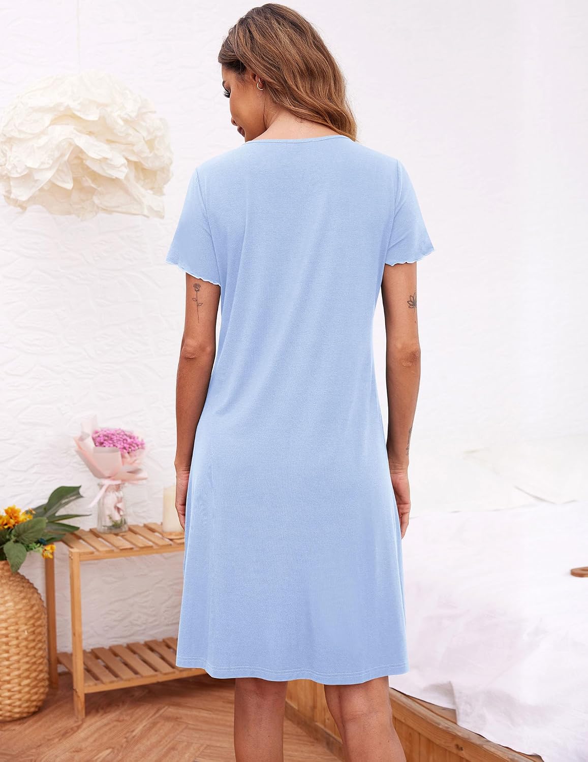 Thumbnail 4 de Ekouaer Nachtshirt Damen Kurzarm mit Knopfleiste – Stillfreundlich, bequem und atmungsaktiv