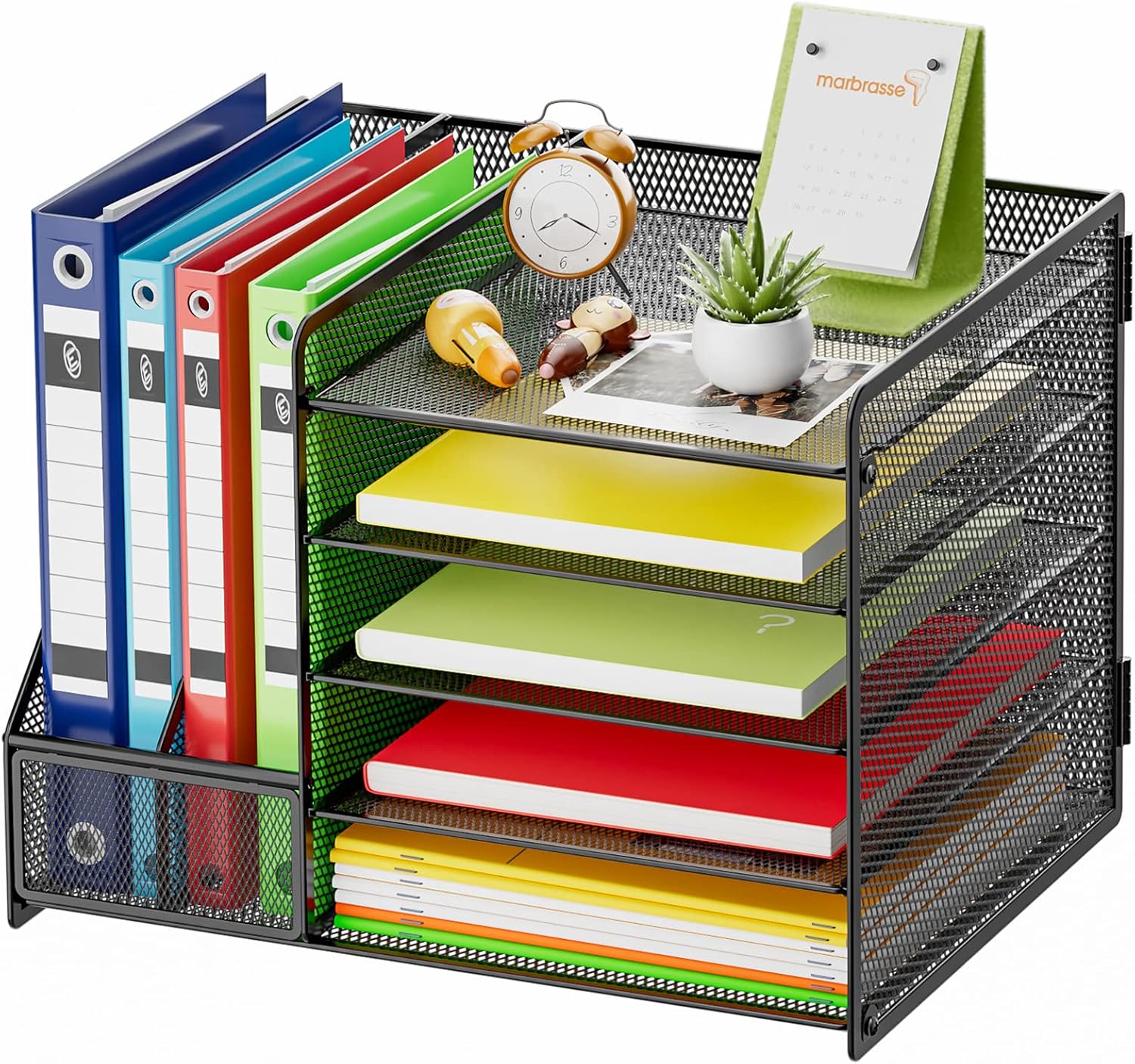 Detalle de Marbrasse Schreibtisch-Organizer mit Aktenhalter, 5 Ebenen Papierablage (A4) & Halter für Stifte und Zeitschriften – Schwarz