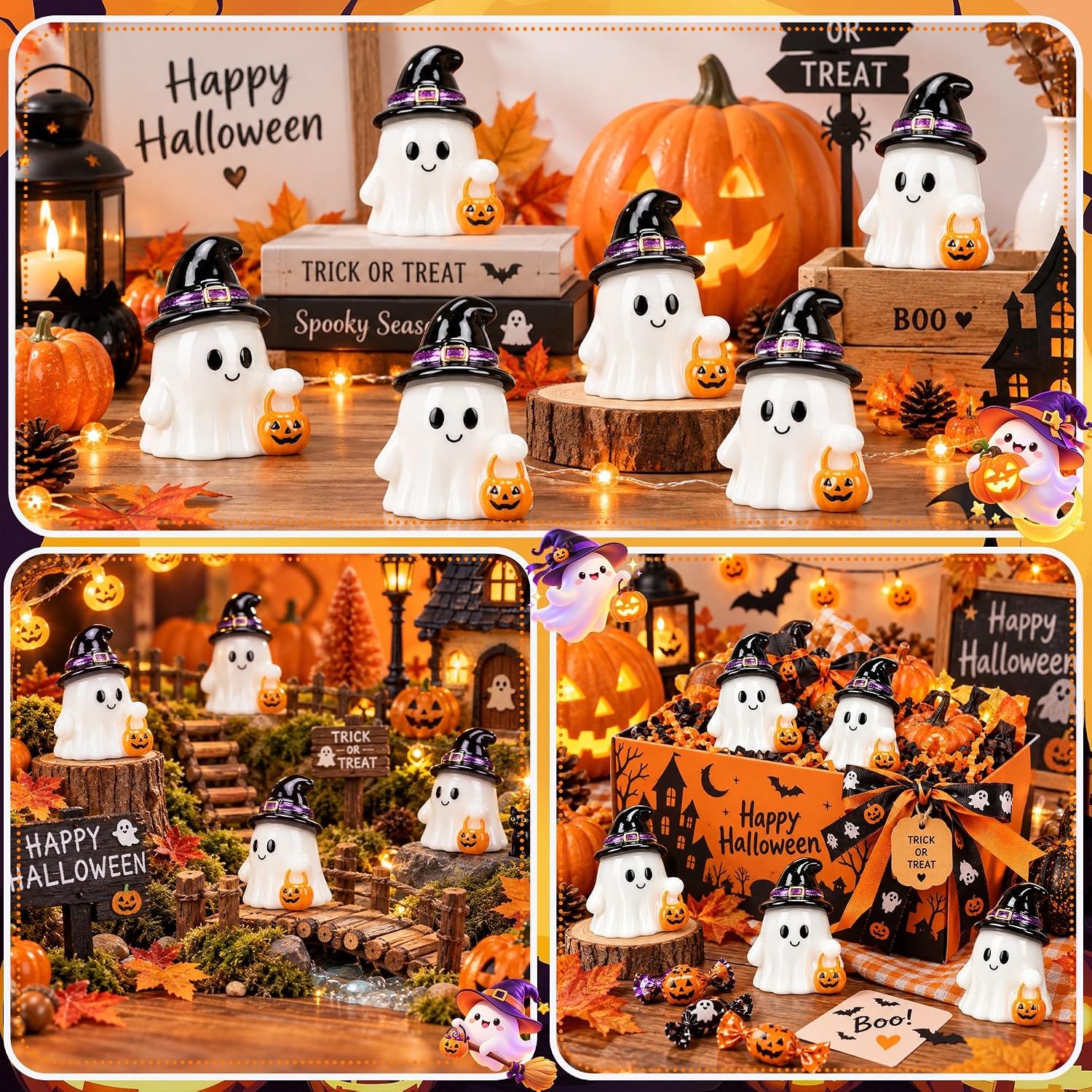 Thumbnail 6 de 80-Piece Halloween Mini Resin Ghost Figurines with Witch Hats and Pumpkins