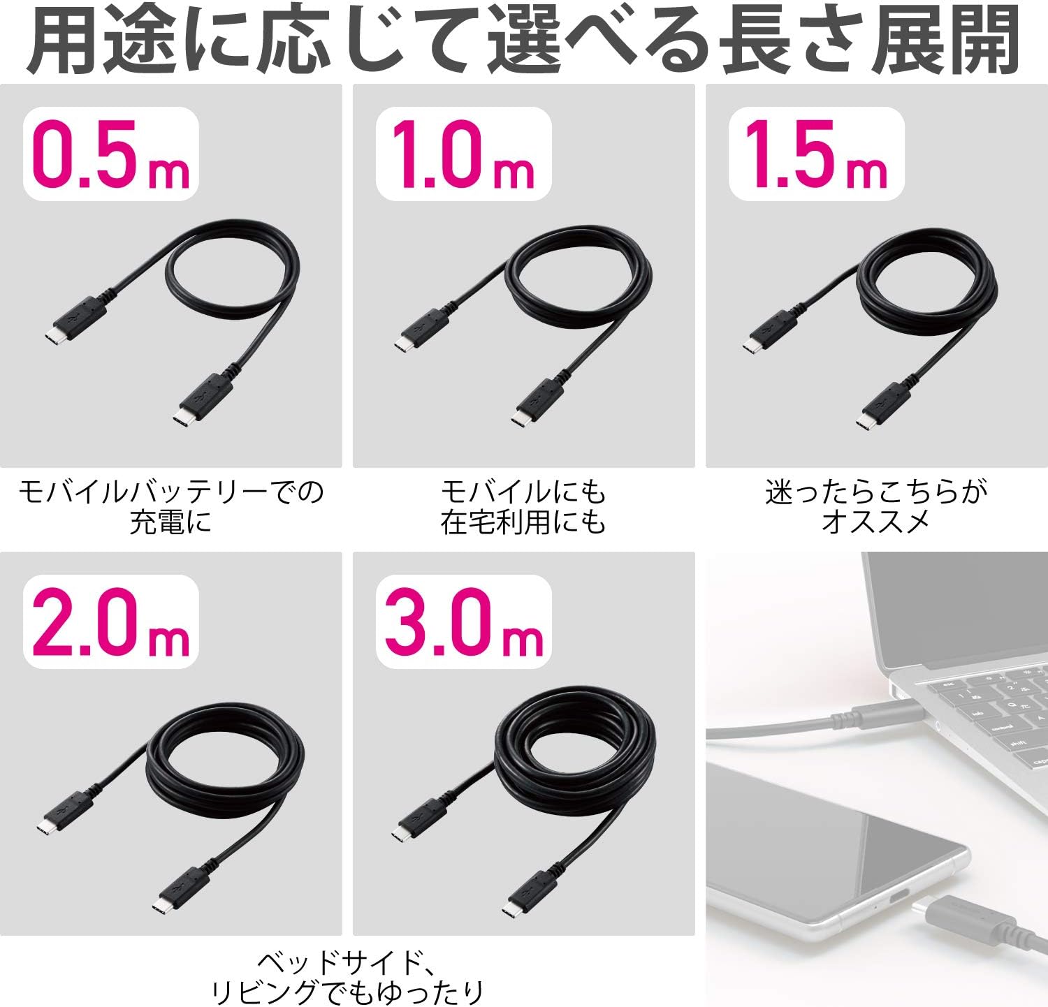 Detalle de エレコム U2C-CC10NBK2 USB-Cケーブル 60W PD対応・USB2.0認証・1.0m