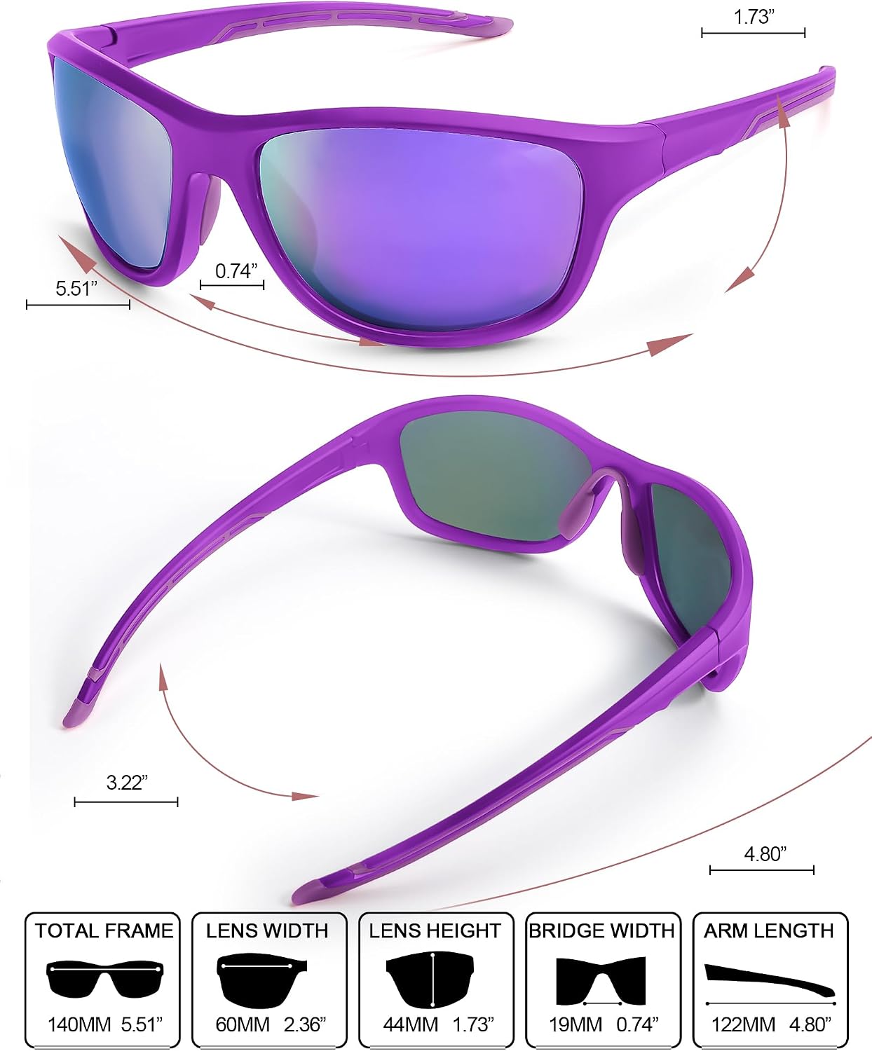 Detalle de Myiaur Sport Sonnenbrillen Damen Polarisiert – Unzerbrechlich, leichtes TR90 Gestell, UV400