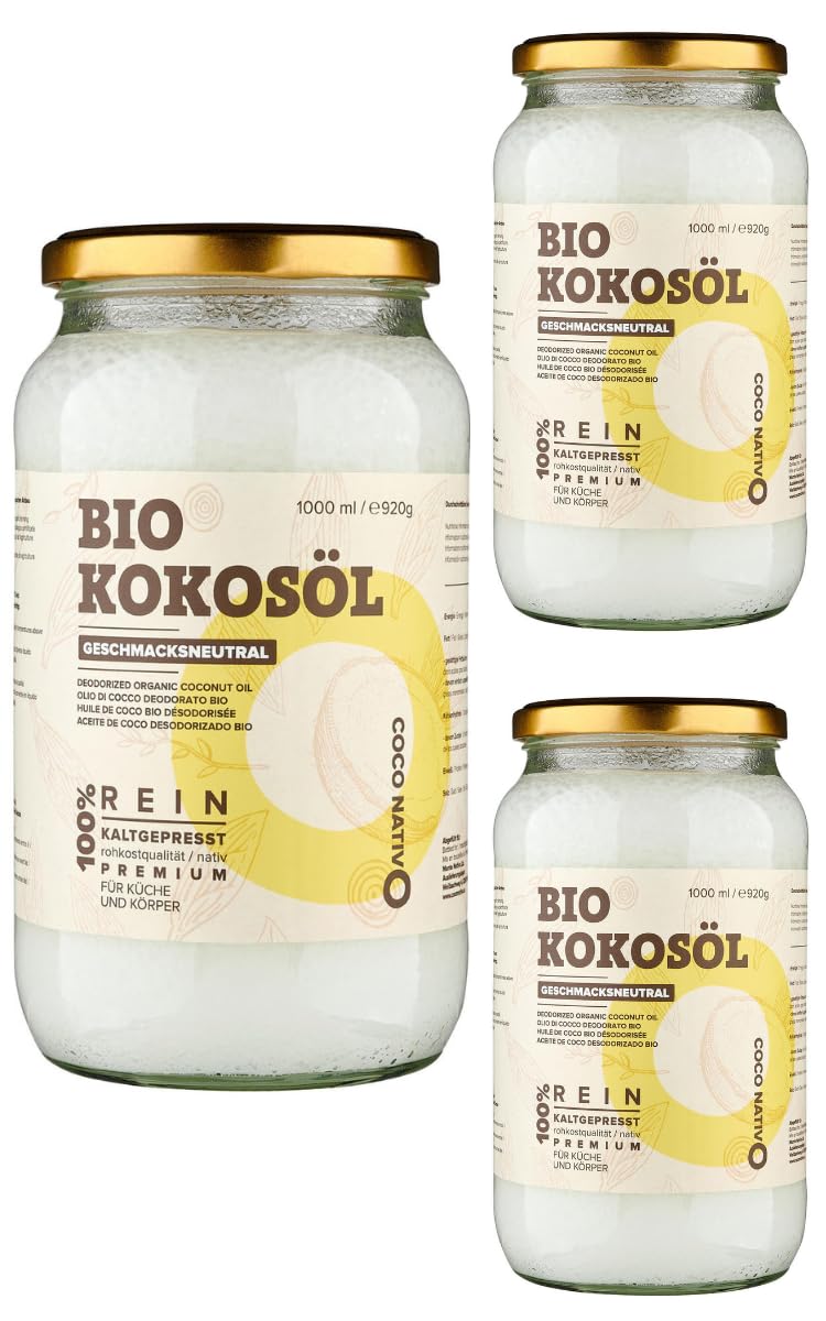 Detalle de Bio Kokosöl Geschmacksneutral CocoNativo 3x1000ml – Vielseitiges natives Bio-Kokosöl