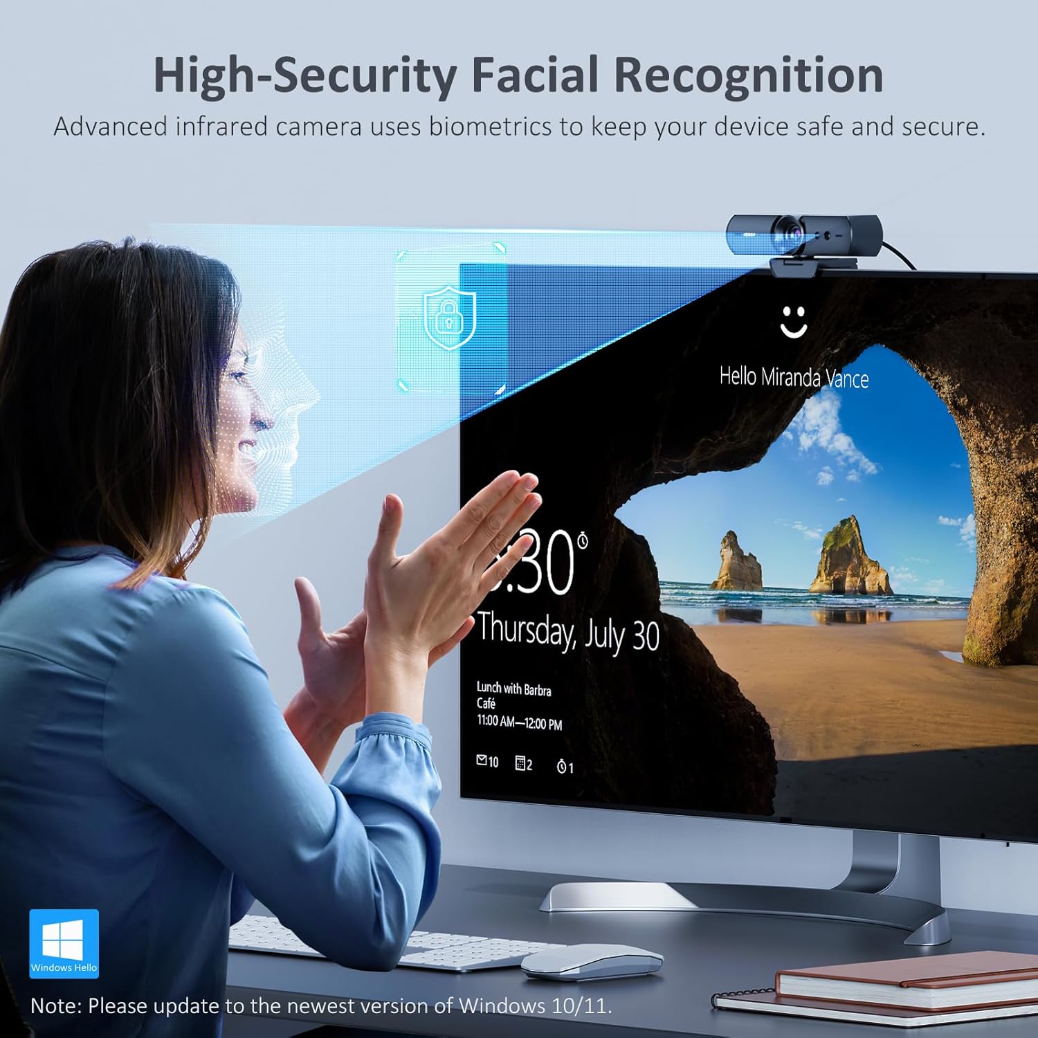 Thumbnail 1 de NexiGo HelloCam 1080p Webcam with Windows Hello, Auto Privacy Cover and Noise-Cancelling Microphone