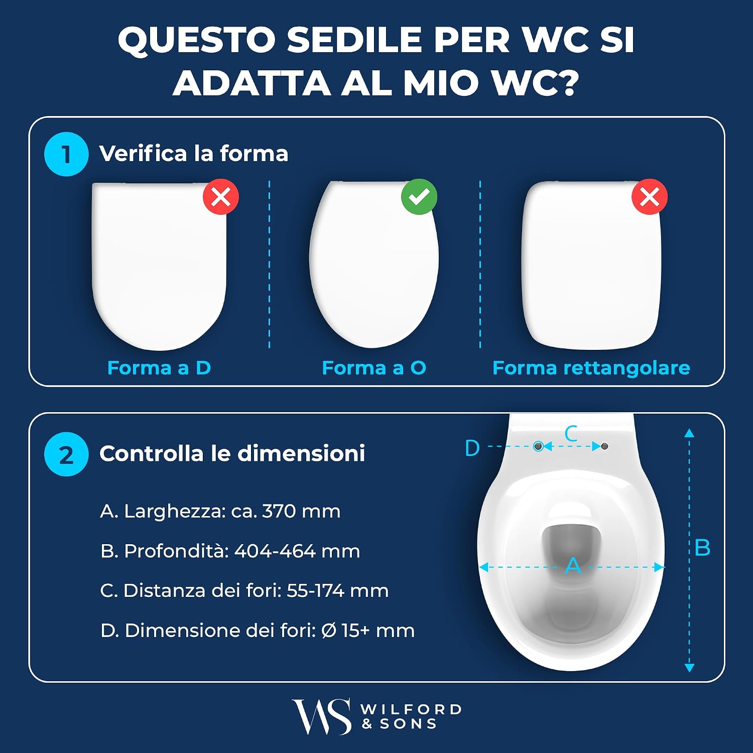 Detalle de Wilford & Sons PREMIUM Copriwater: sedile WC con chiusura ammortizzata in forma O, bianco, alta qualità