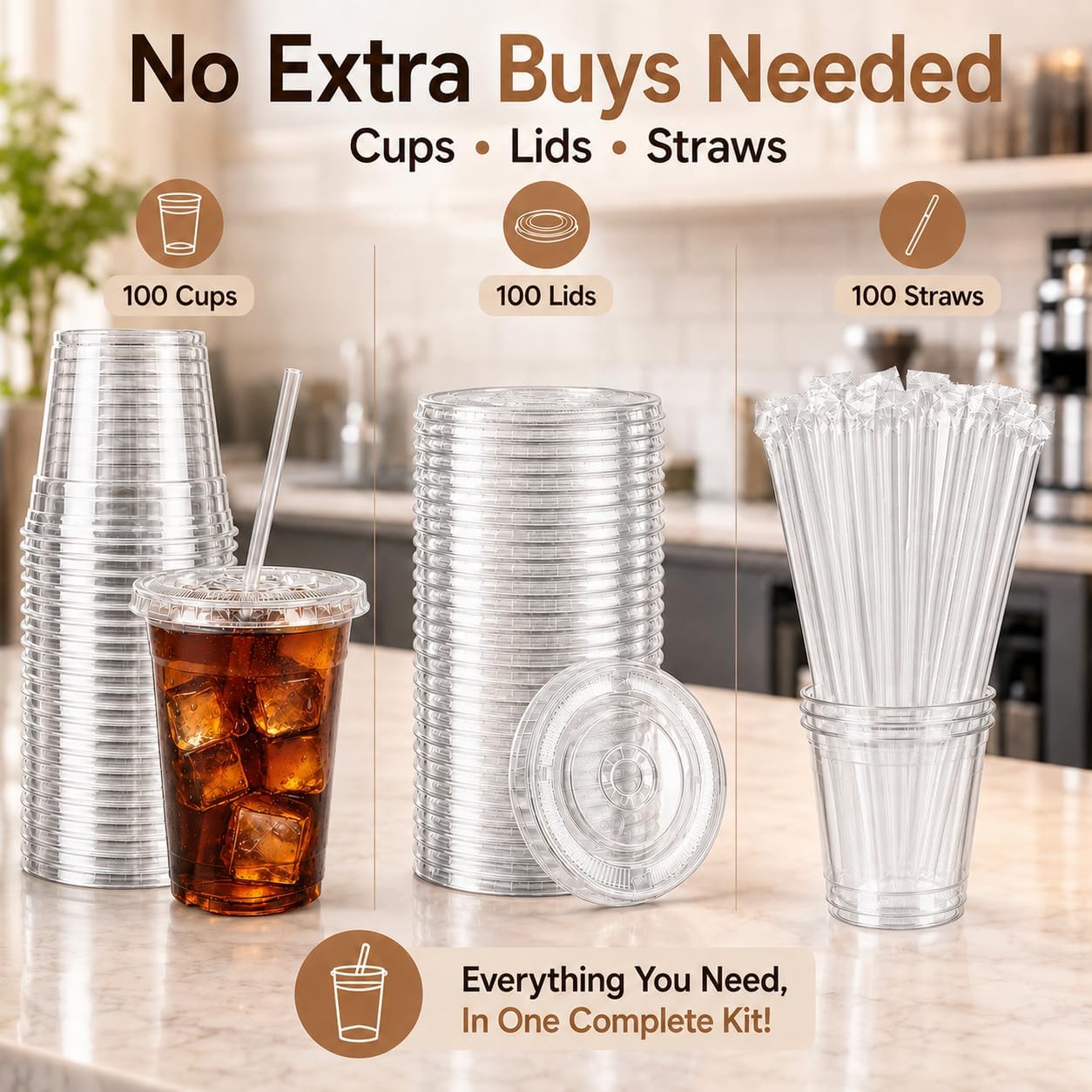 Detalle de ZZTDSD YCX Clear PET Cups, 12/16/20 oz with Flat Lids and Straws