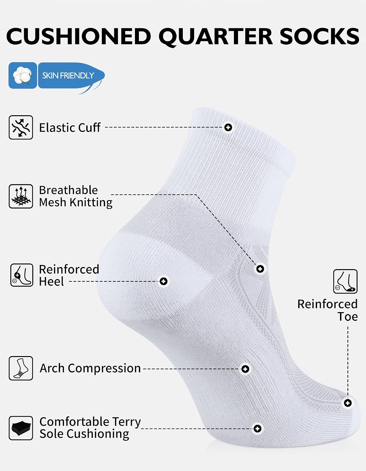 Thumbnail 1 de CLOSEMATE Cushioned Running Socks for Women, 6P Cotton Blend