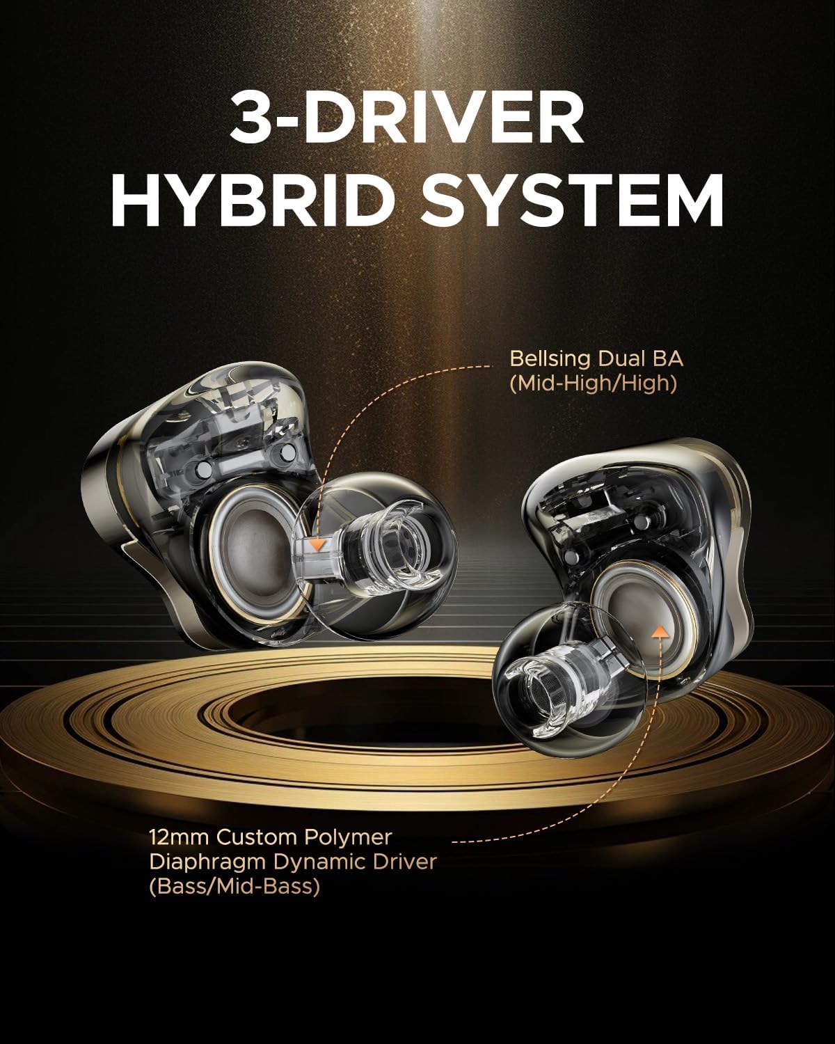 Detalle 2 de SoundPEATS H3: Écouteurs sans fil Hi-Res avec LDAC et triple driver (1DD+2BA) – ANC 55dB et 37h
