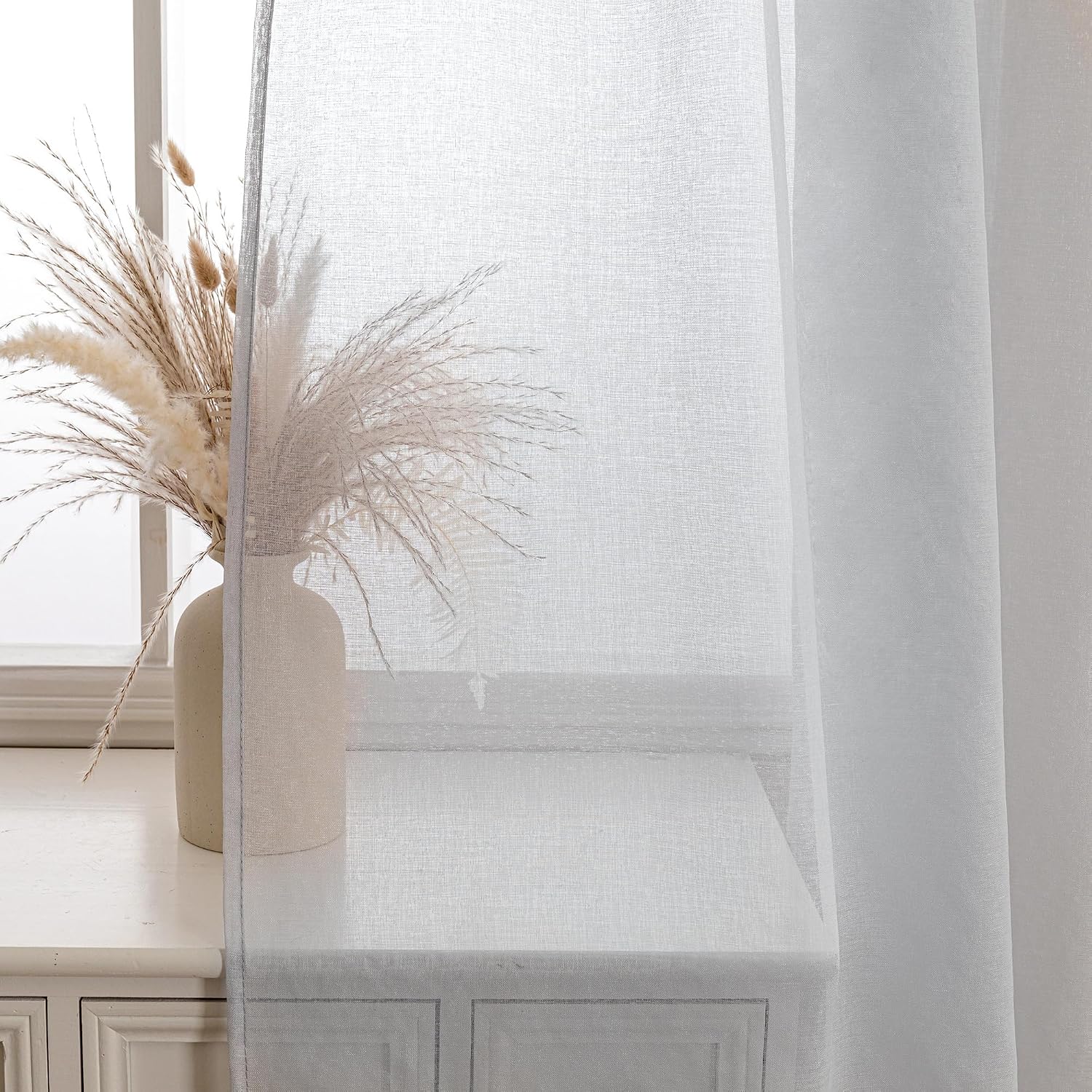 Detalle de MYSKY HOME 2er-Set durchsichtige Voile-Gardinen (Jr. Stangentasche) in Grau, 225 x 140 cm