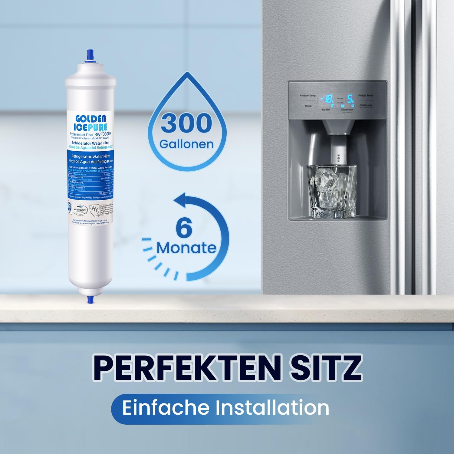 Thumbnail 6 de GOLDEN ICEPURE Wasserfilter Kühlschrank – kompatibel mit Samsung DA29-10105J, EF9603, WSF-100, HAFEX/EXP, DA99-02131B, LG/Haier Inline-Kühlschrank (3 Stück)