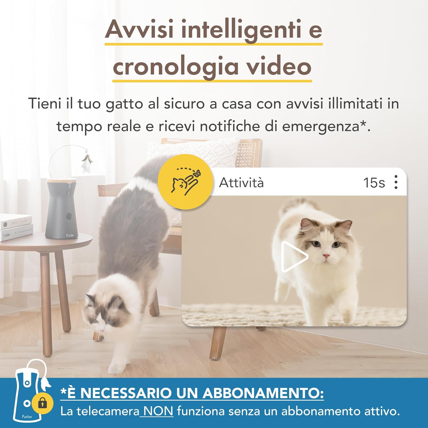 Thumbnail 2 de Furbo Videocamera 360° per gatti con Pacchetto Sicurezza Premium (abbonamento richiesto)