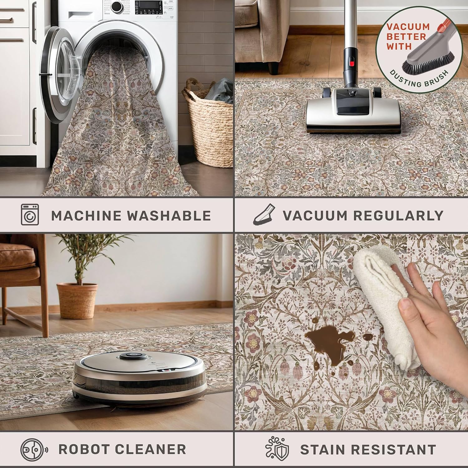 Thumbnail 4 de Hazo Haus Washable 10x14 Living Room Rug (Moss Green) — Low Pile, Non-Slip, Machine-Washable Area Rug