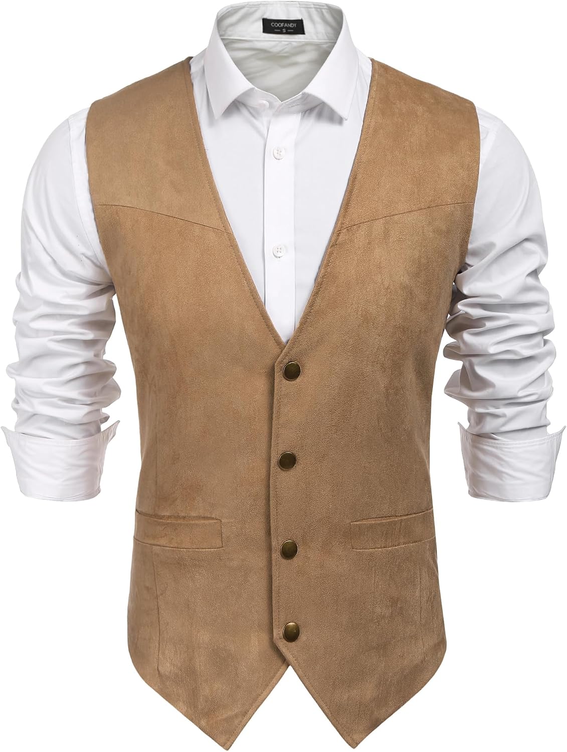 Detalle de COOFANDY Men's Western Vest, Suede-Look Slim Fit with 2 Pockets