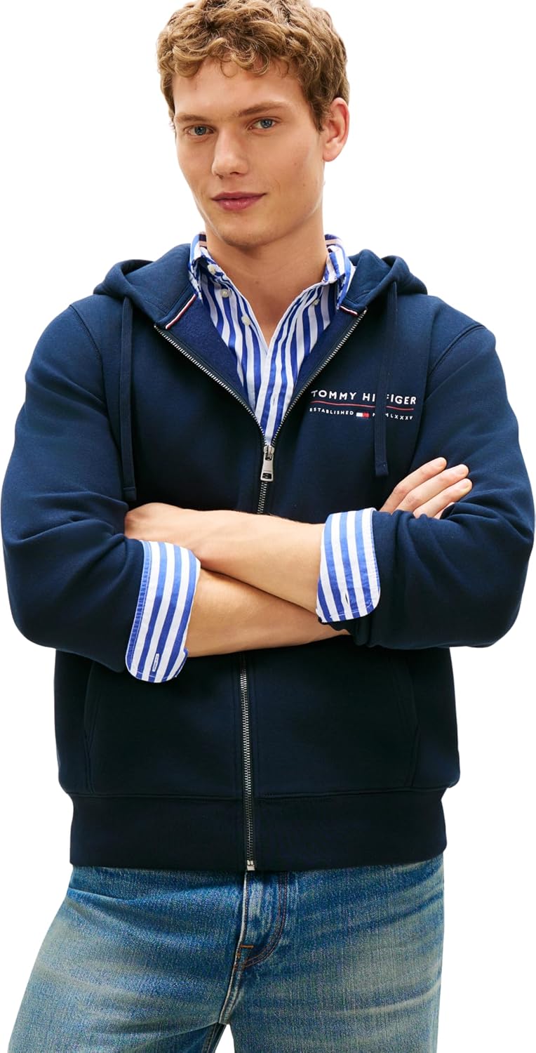 Detalle de Tommy Hilfiger Brand Love TR Lockup FZ Hoody Mw0mw42462 — Felpa con cappuccio in cotone, chiusura in metallo