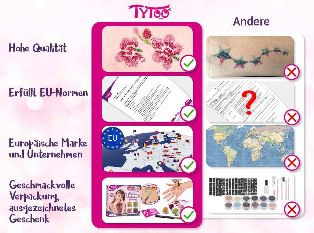 Thumbnail 3 de Tytoo Kit de Tatuaje de Purpurina para Chicas ✨ 15 Plantillas
