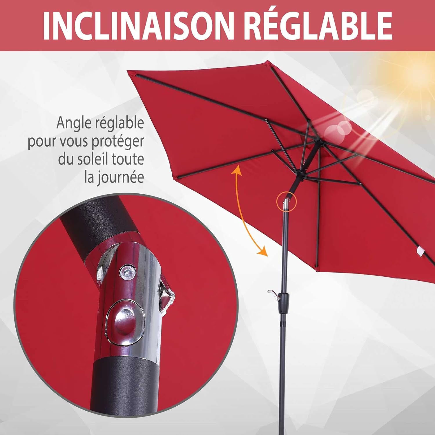 Thumbnail 3 de Outsunny Parasol droit inclinable de jardin Ø2,6 m - aluminium, toile 180 g/m² imperméabilisée
