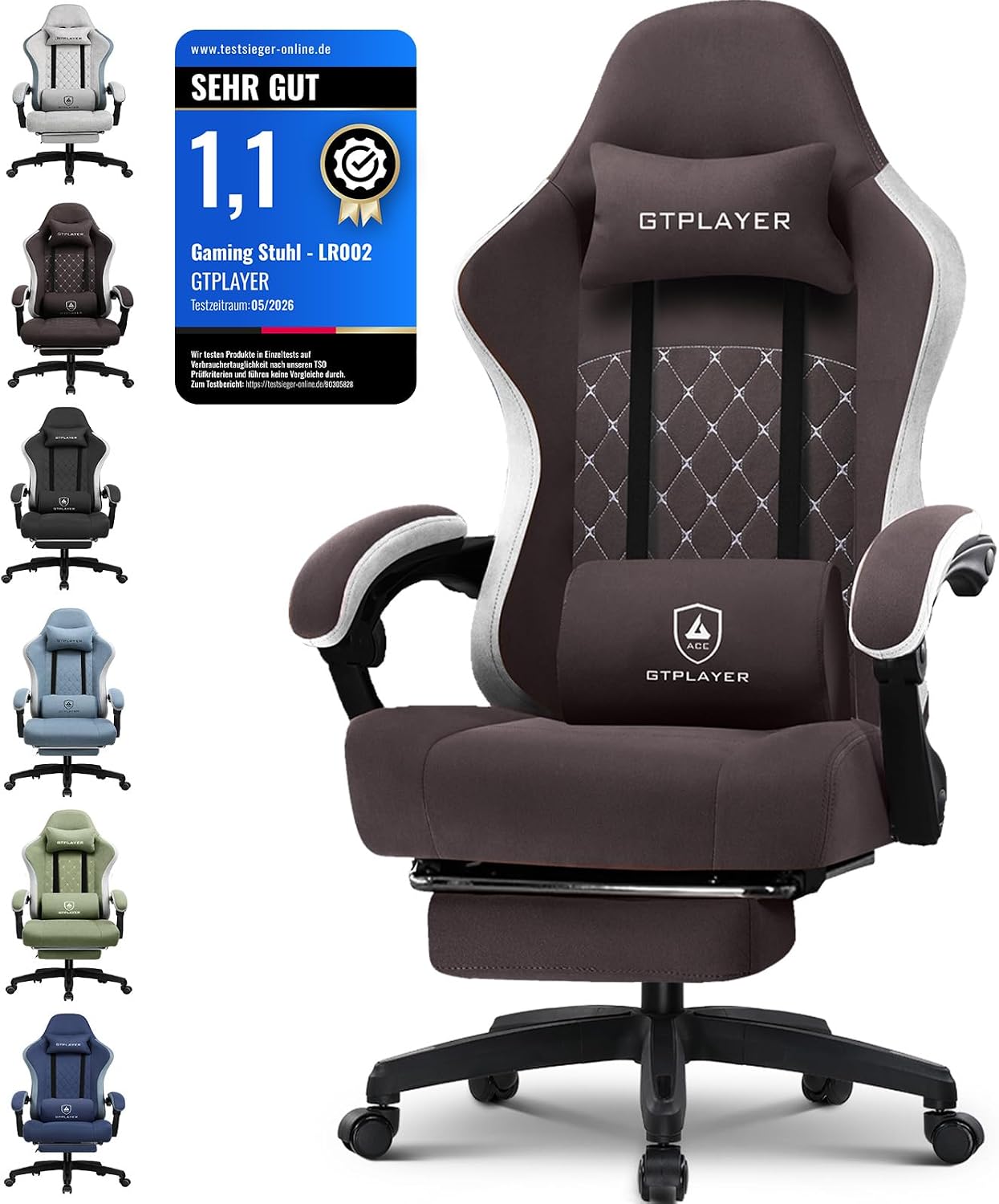 Detalle de GTPLAYER LR002-XIN Fabric Gaming Chair with Spring Cushion and Footrest