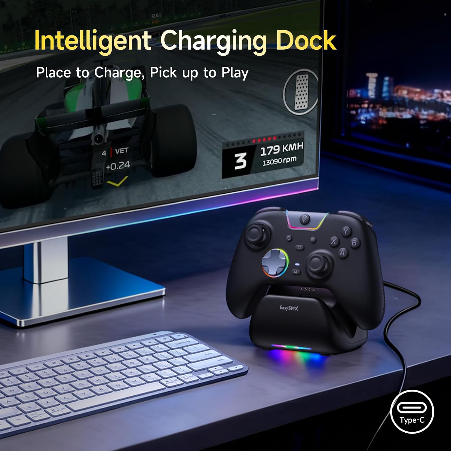 Detalle de EasySMX X05Pro Wireless Controller with Charging Dock – Versatile PC, Switch, Android & iOS Pick