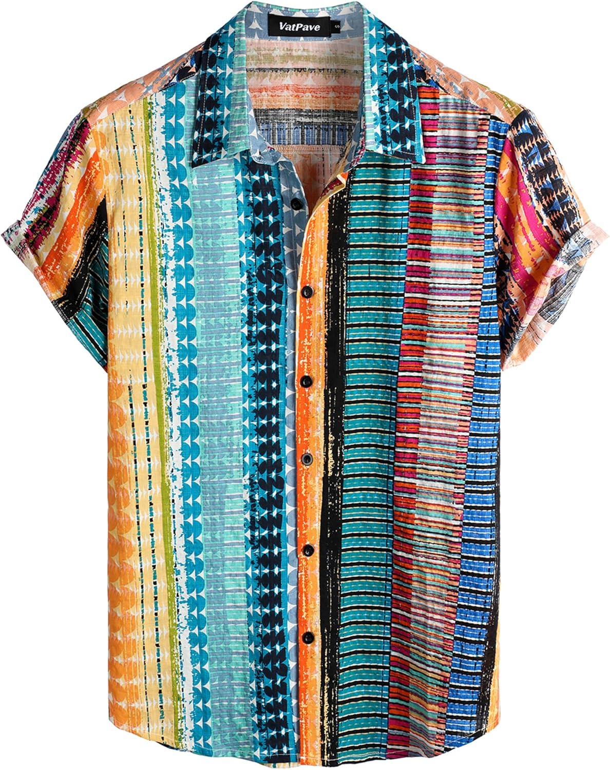 Detalle de VATPAVE Herren Hawaii Hemd – Kurzarm, Blumenprint, Freizeitshirt