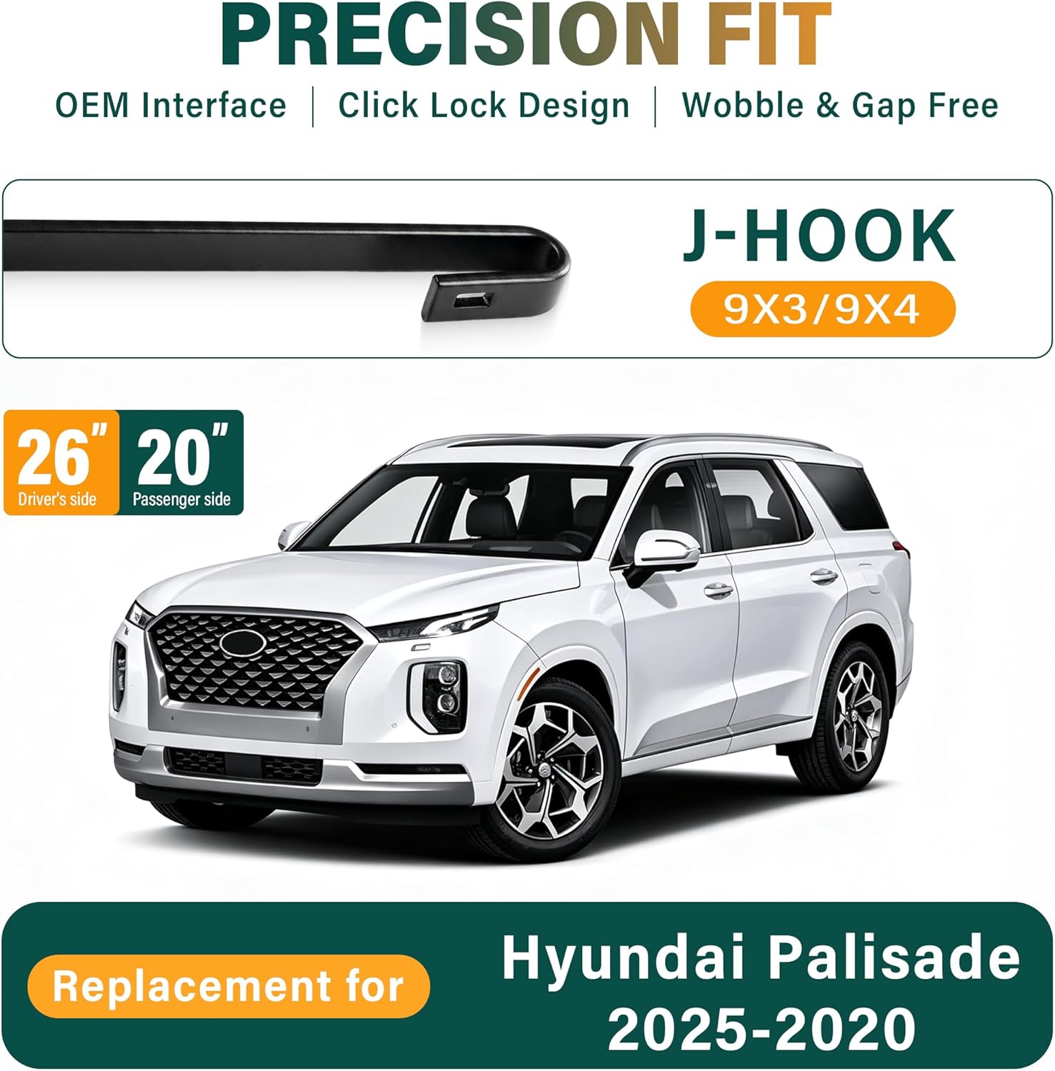 Detalle de KVQ Windshield Wiper Blades Replacement for Hyundai Palisade (2020–2025) — 3-Piece OEM-Style Set