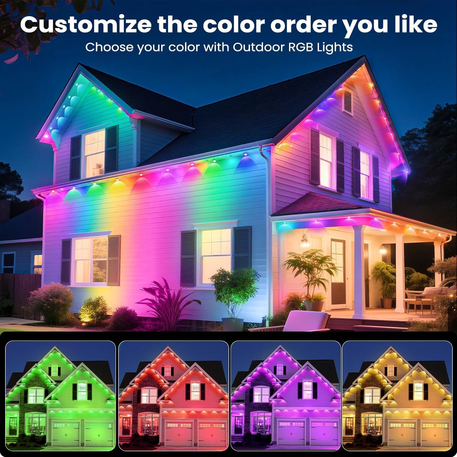 Thumbnail 1 de Quntis 100FT Smart Permanent Outdoor Lights, RGB + IC, 60 LEDs