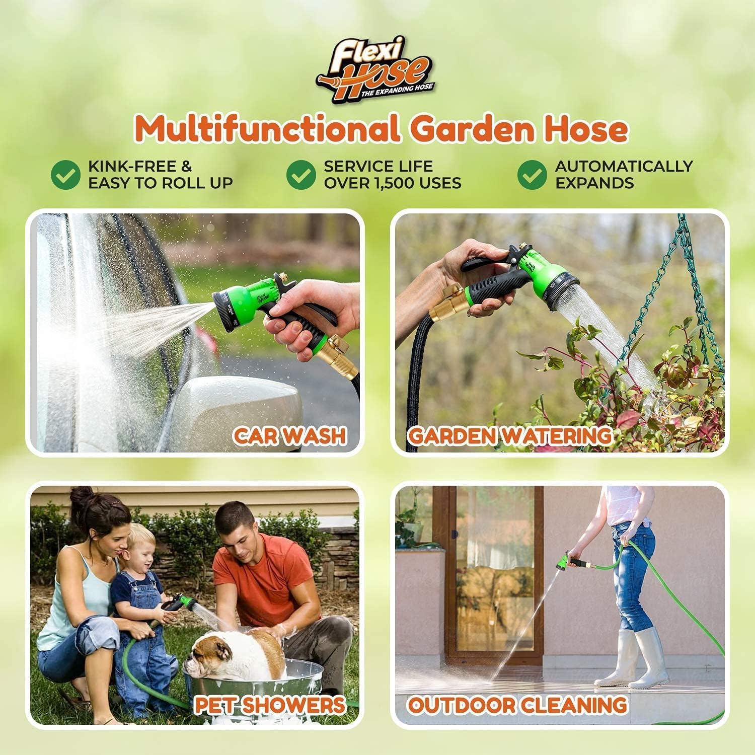 Thumbnail 2 de Flexi Hose with 8 Function Nozzle, 100FT Lightweight Expandable Garden Hose with 3/4" Solid Brass Fittings