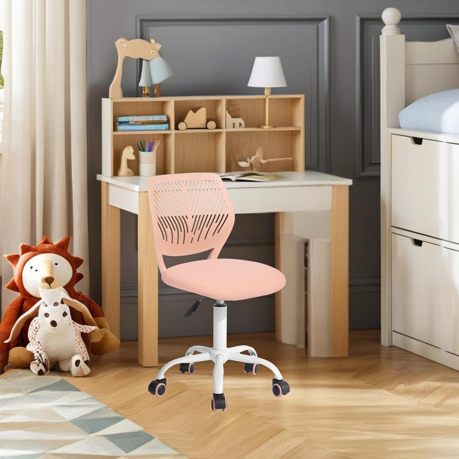 Detalle 2 de FurnitureR regulowane krzesło biurowe, obrotowe, brzoskwiniowo-różowe