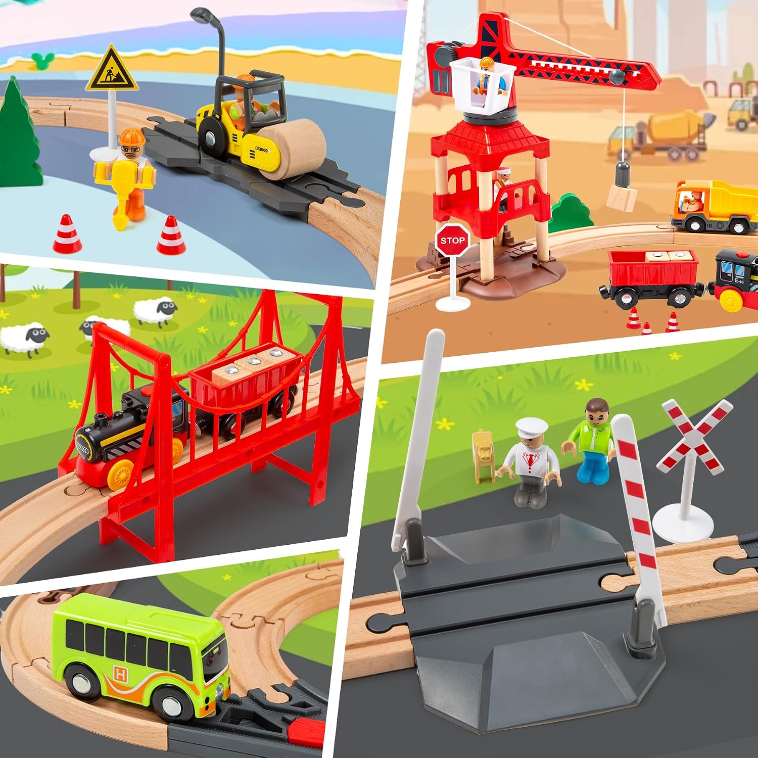 Detalle 2 de 86pcs Wooden Train Set with Crane 360°