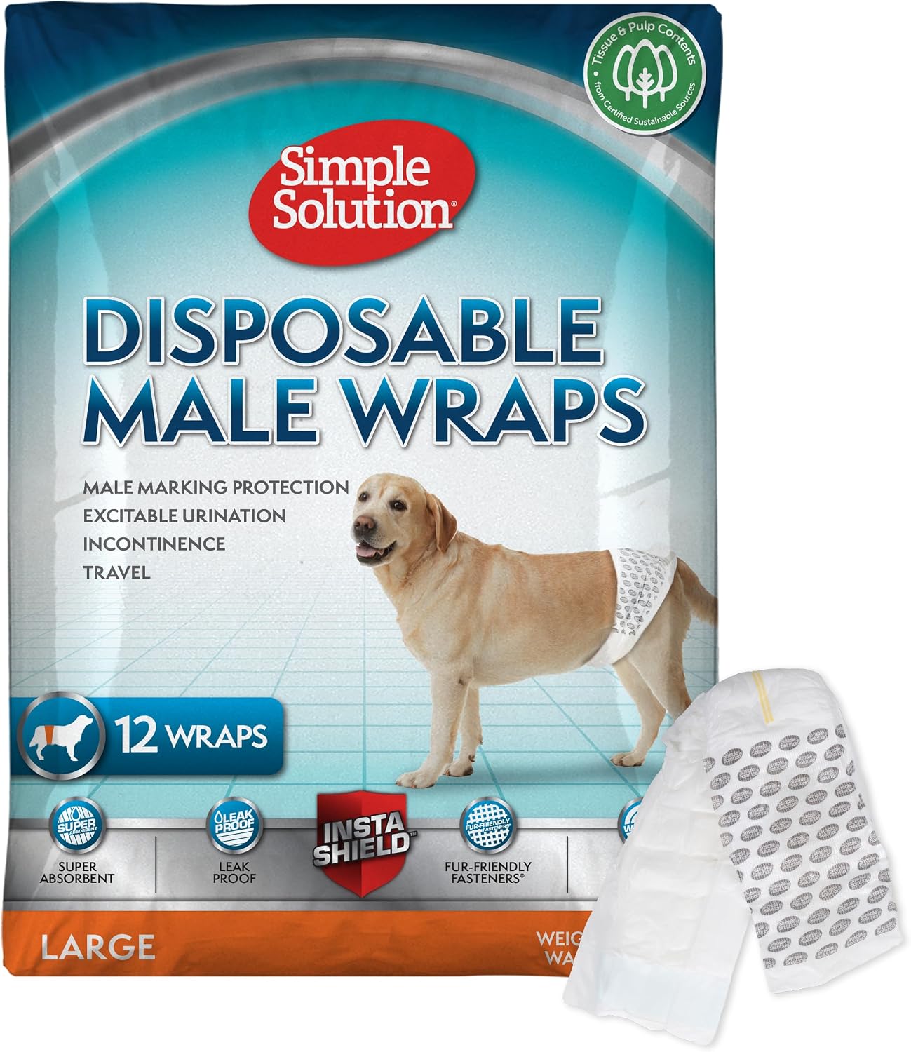 Detalle de Simple Solution Disposable Dog Diapers for Male Dogs (12 Pack) – Leak-Proof, Super Absorbent Fit