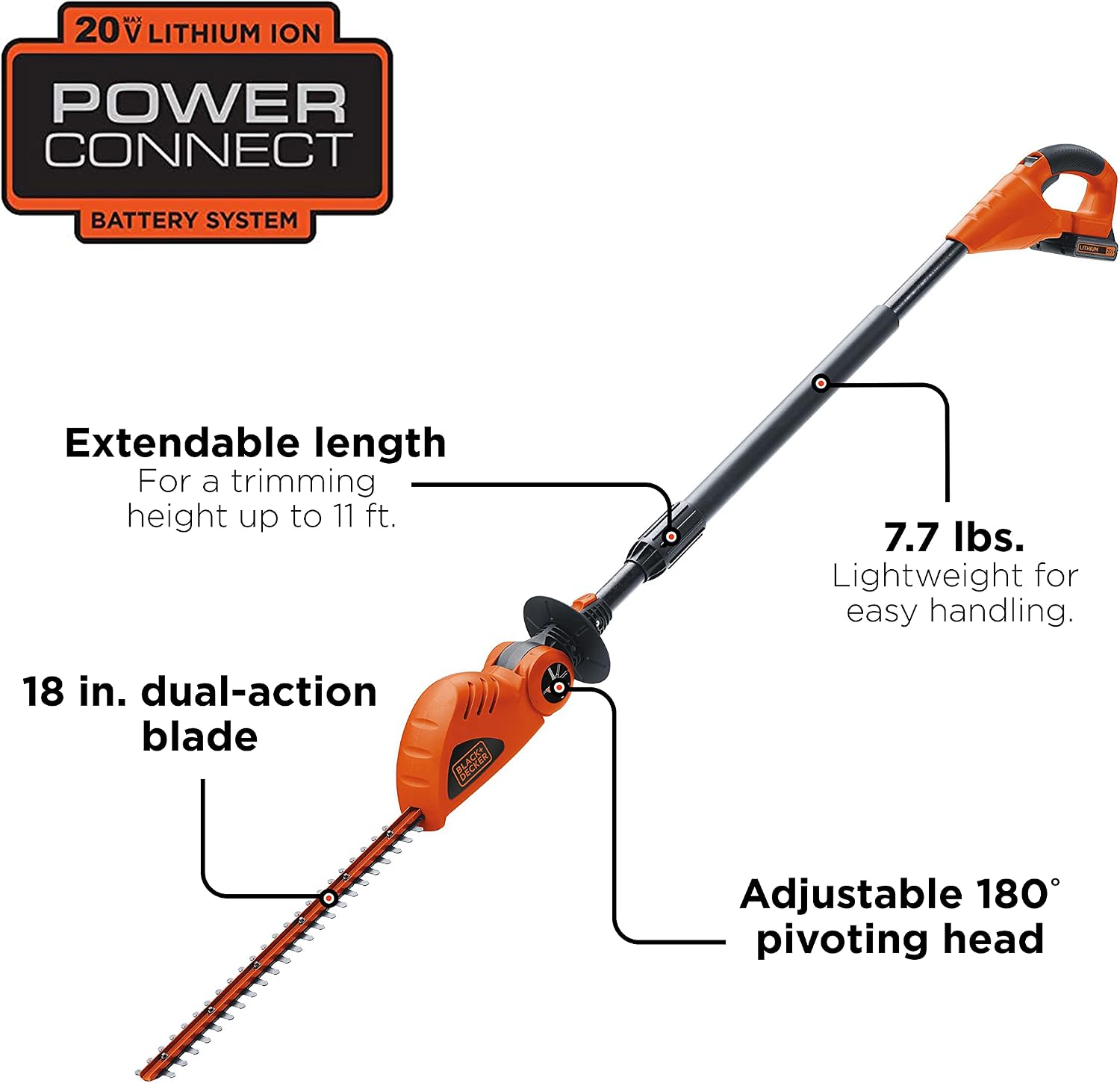 Thumbnail 1 de BLACK+DECKER Cordless Pole Hedge Trimmer, 18-inch