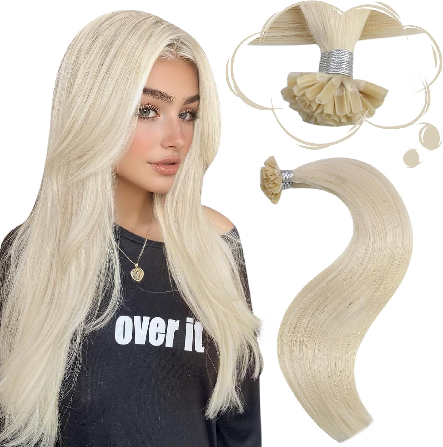 Detalle de Moresoo Extension Cheratina Capelli Veri 40 cm #60 50 g – 50 Ciocche Remy, Capelli Lisci e Lucenti per Acconciature Gala